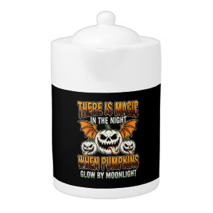 Halloween Magic Pumpkin Moonlight Horror Vector Teapot