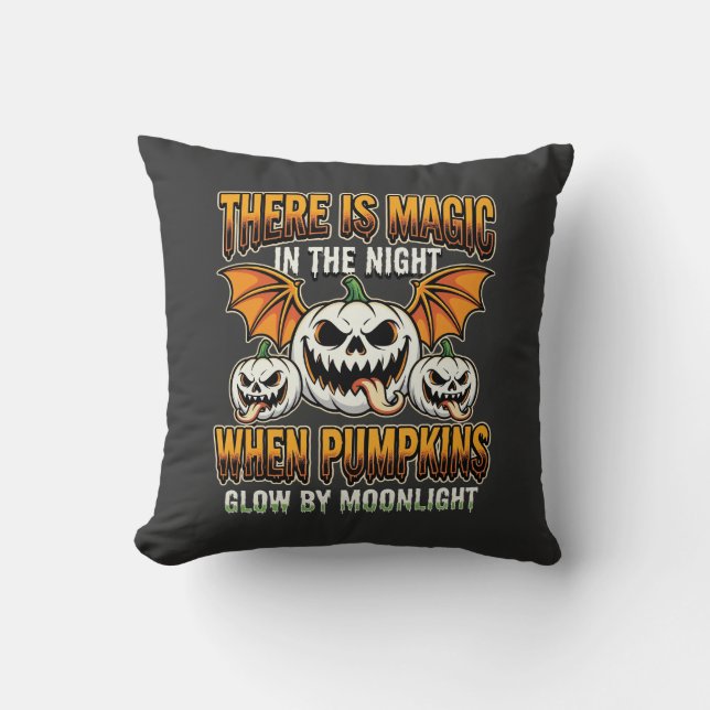 Halloween Magic Pumpkin Moonlight Horror Vector Throw Pillow (Front)
