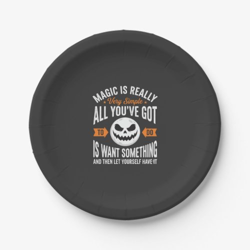 Halloween Magic Quote Pumpkin Face Design Paper Plates