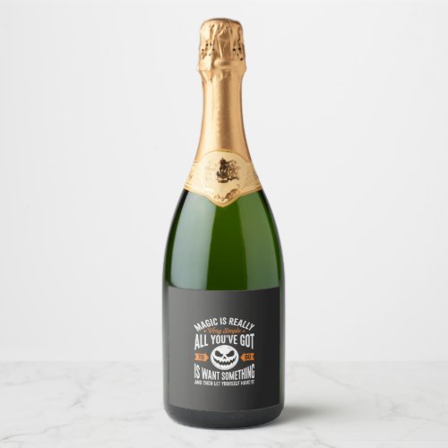 Halloween Magic Quote Pumpkin Face Design Sparkling Wine Label
