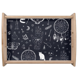 Halloween Magic: Vintage Doodle Pattern. Serving Tray