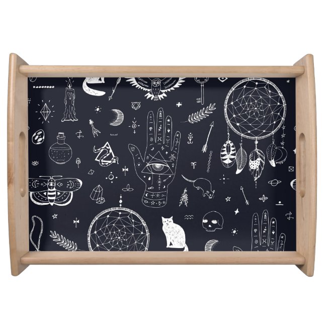 Halloween Magic: Vintage Doodle Pattern. Serving Tray (Front)