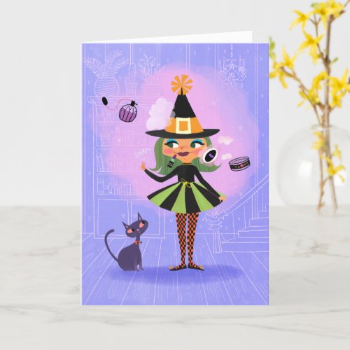 Halloween Magic Witch Olive Card