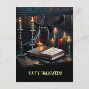 Halloween Magical Cat Books Raven Holiday Postcard