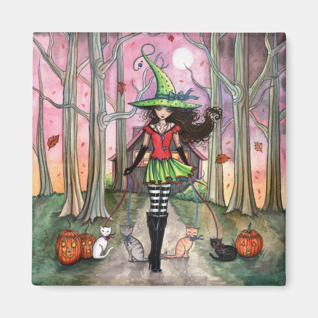 Halloween Magnet Witch and Cats (Front)