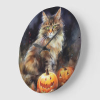 Halloween Maine Coon Cat With Pumpkins Scary
