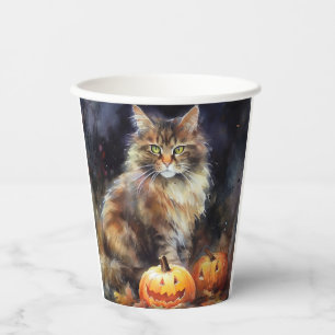 Halloween Maine Coon Cat With Pumpkins Scary Paper Cups