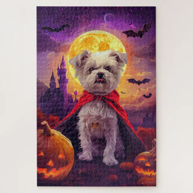 Halloween Maltese Vampire Pumpkins Scary Jigsaw Puzzle | Zazzle