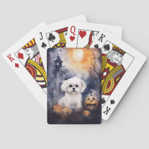 Halloween Maltese With Pumpkins Scary Poker Cards