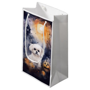 Halloween Maltese With Pumpkins Scary Small Gift Bag