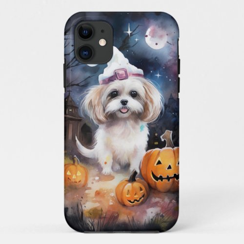 Halloween Malti Tzu With Pumpkins Scary  iPhone 11 Case