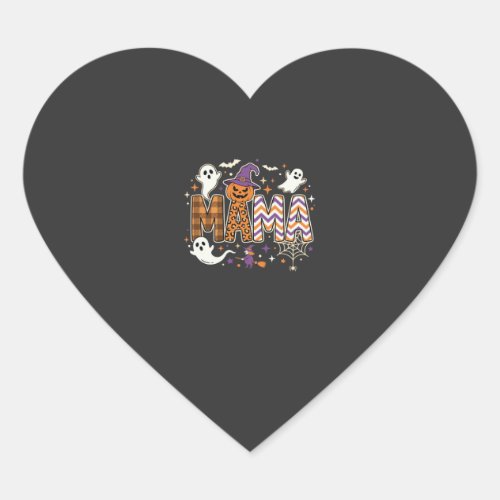 Halloween Mama Ghosts Witch and Pumpkin Graphic Heart Sticker
