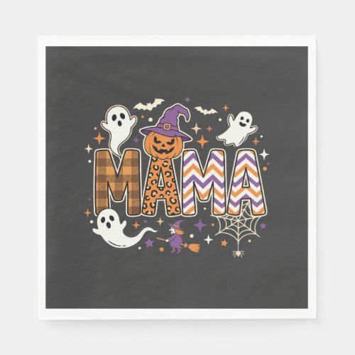 Halloween Mama Ghosts Witch and Pumpkin Graphic Napkins