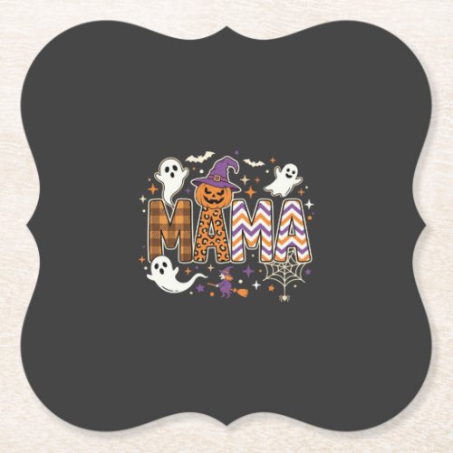 Halloween Mama Ghosts Witch and Pumpkin Graphic Paper Coaster