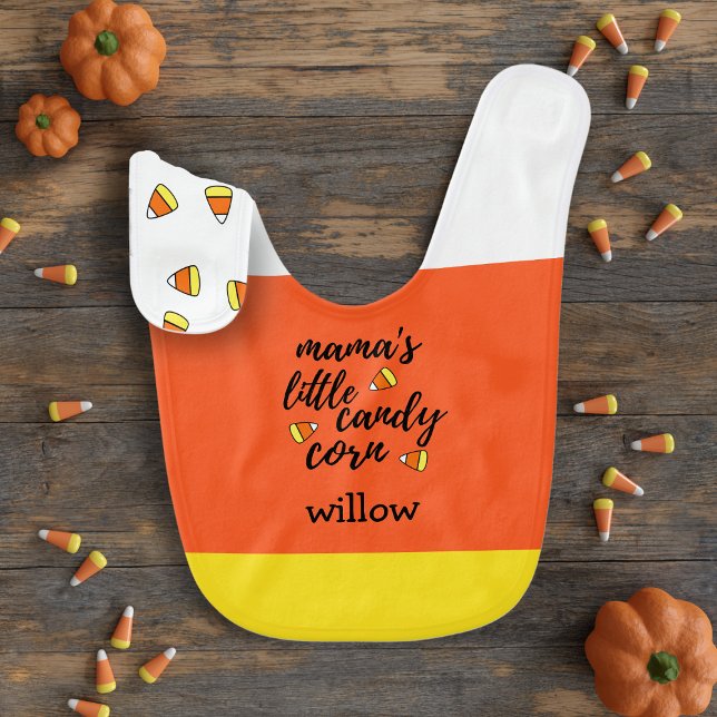 Halloween Mama's Little Candy Corn Baby Bib (Add your little candy corn's name to this cute white, orange and yellow baby bib)