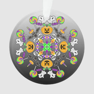 Halloween Mandala Ghosts, Pumpkins and Lolipops Ornament