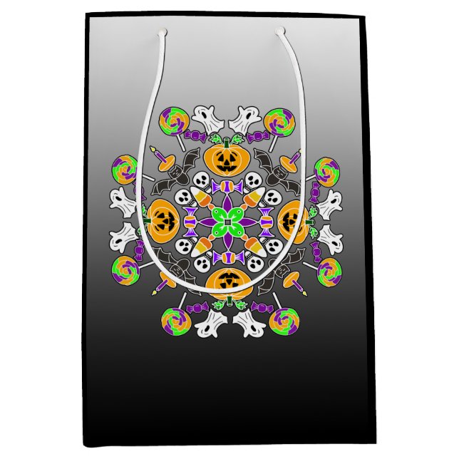 Halloween Mandala Ghosts, Pumpkins, Bats and Skull Medium Gift Bag (Front)