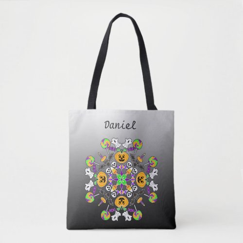 Halloween Mandala Ghosts Pumpkins Bats and Skull Tote Bag