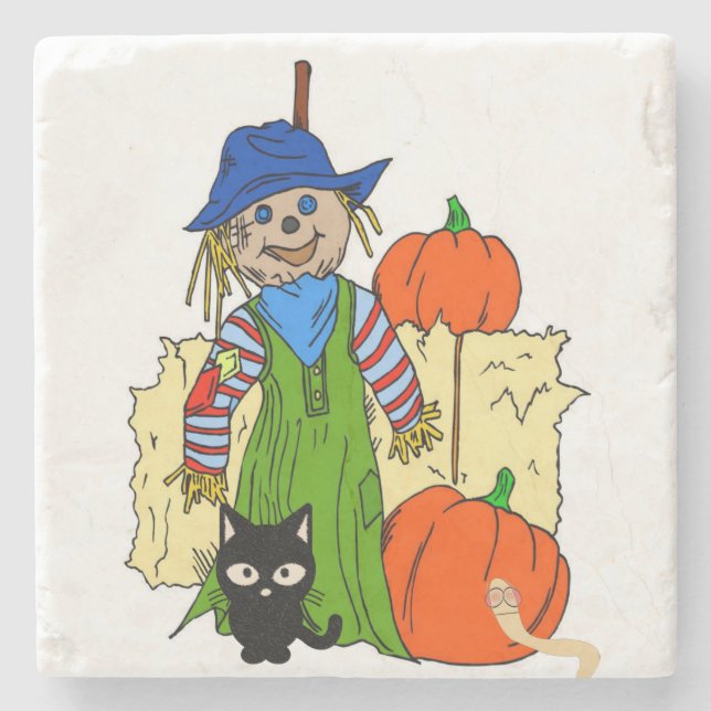 Halloween Marble Stone Coaster, Scarecrow Stone Coaster (Front)
