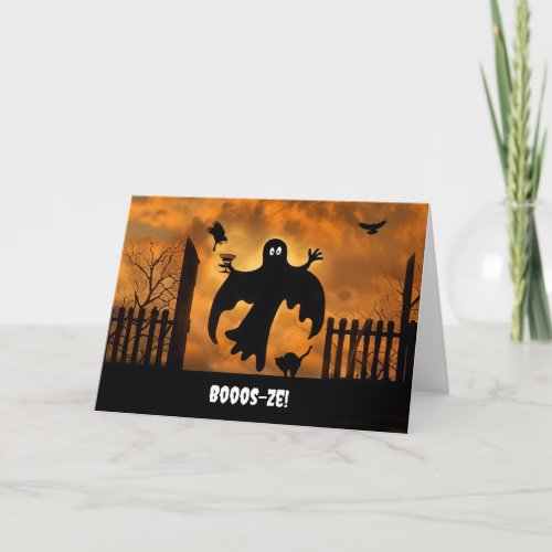 Halloween Martini Drinking Ghost Funny Holiday Card