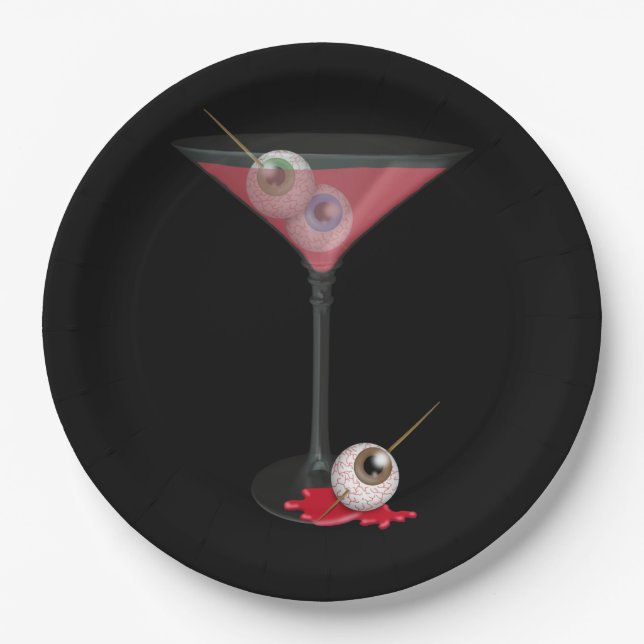 Halloween Martini With Eyeball Paper Plates (Front)