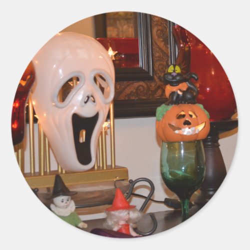 Halloween Mask and Figurines Classic Round Sticker