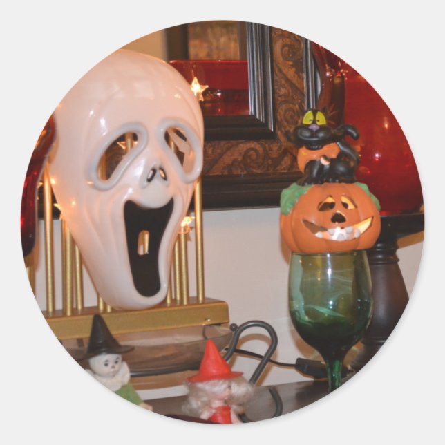 Halloween Mask and Figurines Classic Round Sticker (Front)