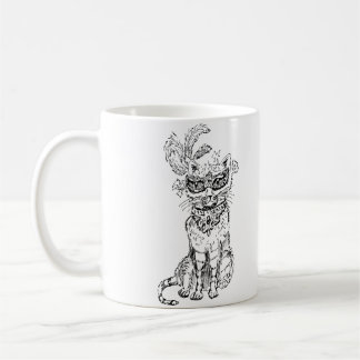 Halloween Masquerade Cat black line art Coffee Mug