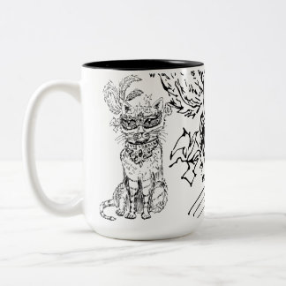 Halloween Masquerade Cat black line art Two-Tone Coffee Mug