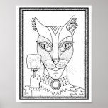 Halloween Masquerade Cat Coloring Page Art Poster