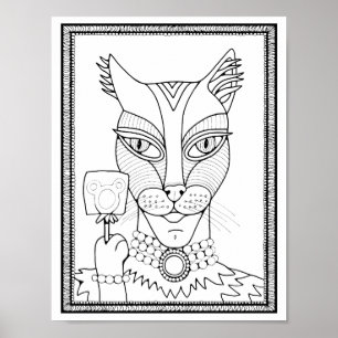 Halloween Masquerade Cat Coloring Page Art Poster