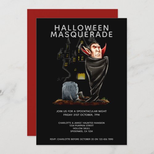 Halloween Masquerade Count Dracula and Grave Invitation