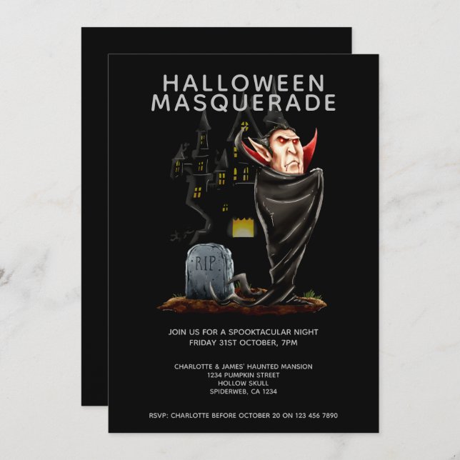 Halloween Masquerade Count Dracula and Grave Invitation (Front/Back)
