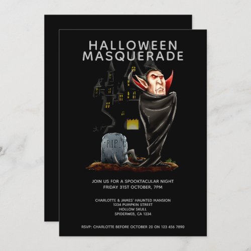 Halloween Masquerade Count Dracula and Grave Invitation