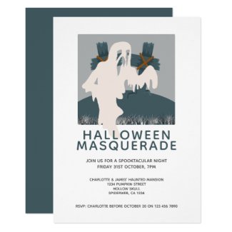 Halloween Masquerade Ghost and Grave Personalized Invitation