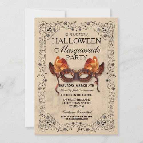 Halloween Masquerade Mask Ball Gothic  Invitation