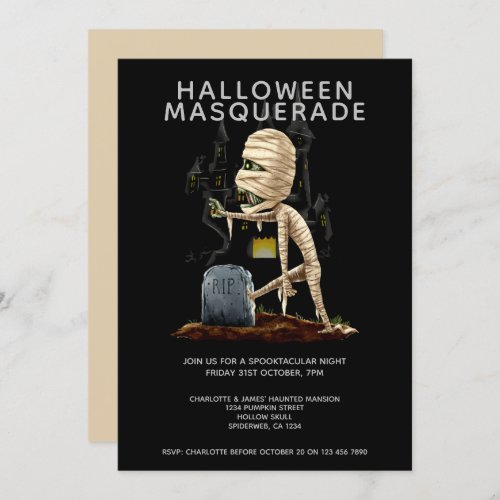 Halloween Masquerade Mummy and Grave Invitation
