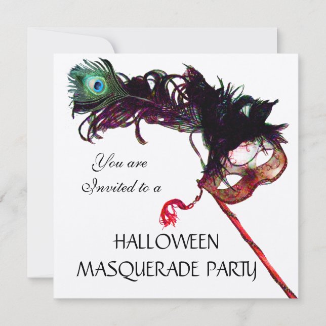 HALLOWEEN MASQUERADE PARTY,Black Gold Invitation (Front)