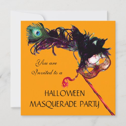 HALLOWEEN MASQUERADE PARTYBlack Yellow Orange Invitation