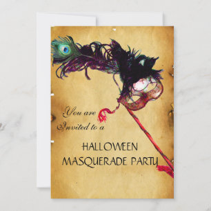 HALLOWEEN MASQUERADE PARTY, parchment Invitation