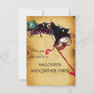 HALLOWEEN MASQUERADE PARTY, parchment rsvp Invitation
