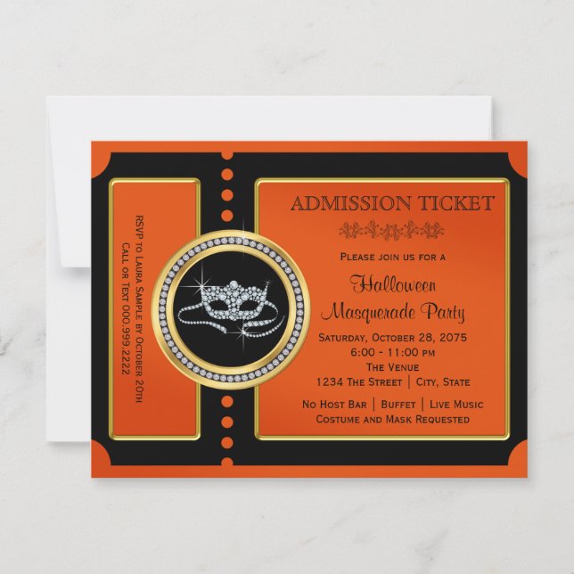 Halloween Masquerade Party Ticket Invitation (Front)