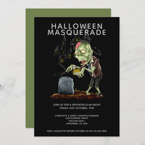 Halloween Masquerade Zombie Brain and Grave Invitation