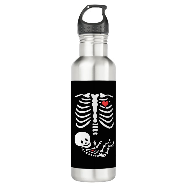 Halloween maternity shirt skeleton maternity stainless steel water bottle (Front)