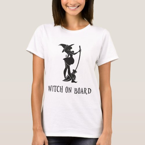 Halloween Maternity Witch on Board Pregnant T_Shirt