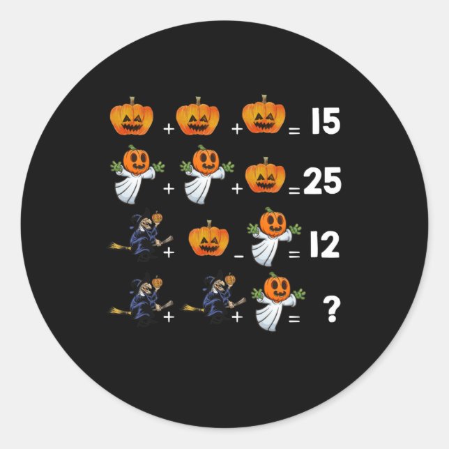 Halloween Math Equations  for Math Teachers Classic Round Sticker (Front)