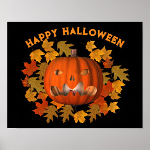Halloween Mean Jack O Lantern And Fall Leaves Poster