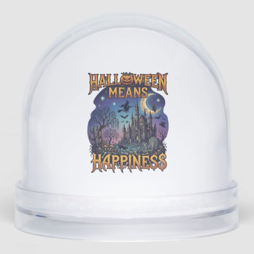 Halloween Means Happiness Haunted Castle Witch Moo Snow Globe