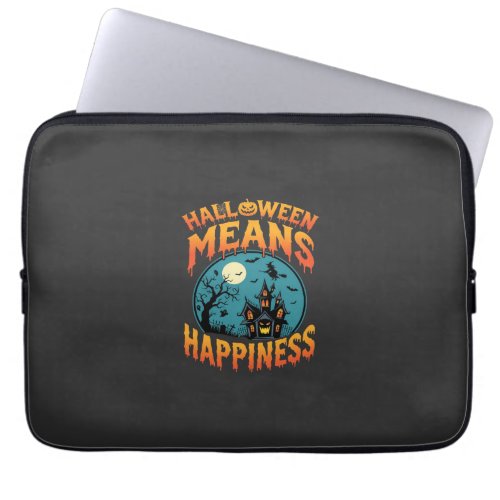 Halloween Means Happiness Haunted House Vector Laptop Sleeve