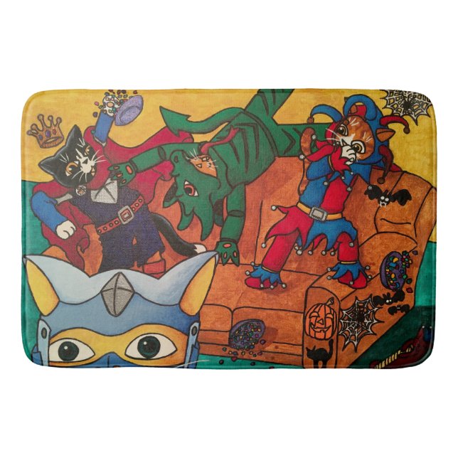 Halloween Medieval Knight Costume Cats Bath Mat (Front)